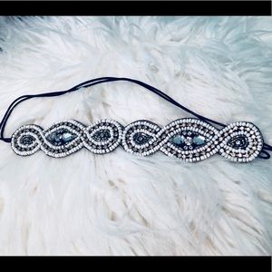 Head band black white and silver rhinestones